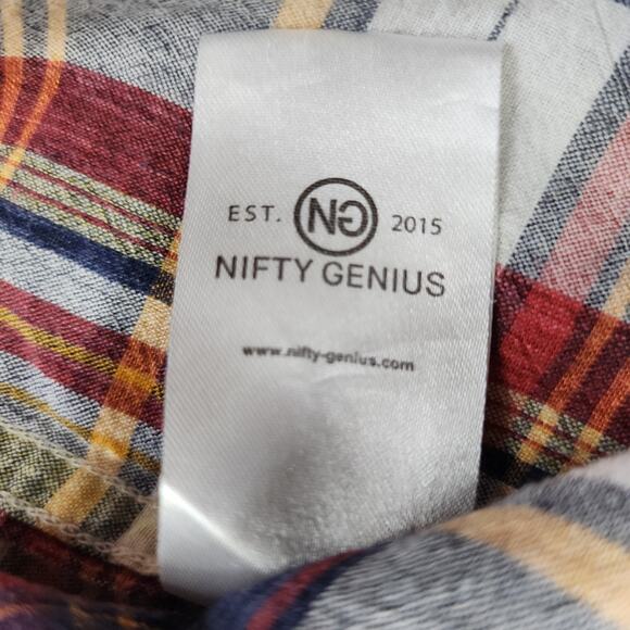 Nifty Genius Shirt Mens M Blue Red Plaid Button Up Short Sleeve Casual Preppy - Picture 5 of 9